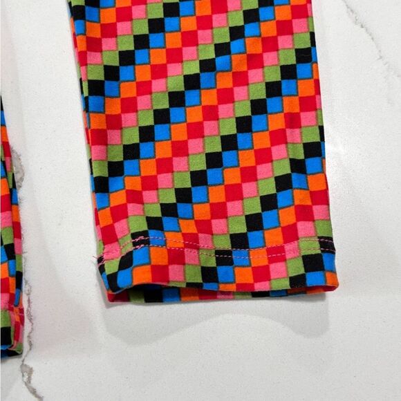 LuLaRoe Women's Chevron Print Orange Multi Checkered Ankle Slimming Leggings OS - Picture 7 of 14
